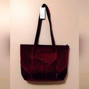 Small Vera Tote Bag in Velvet, Bohemian Flapper Vintage-Inspired, Dark Red - NWT